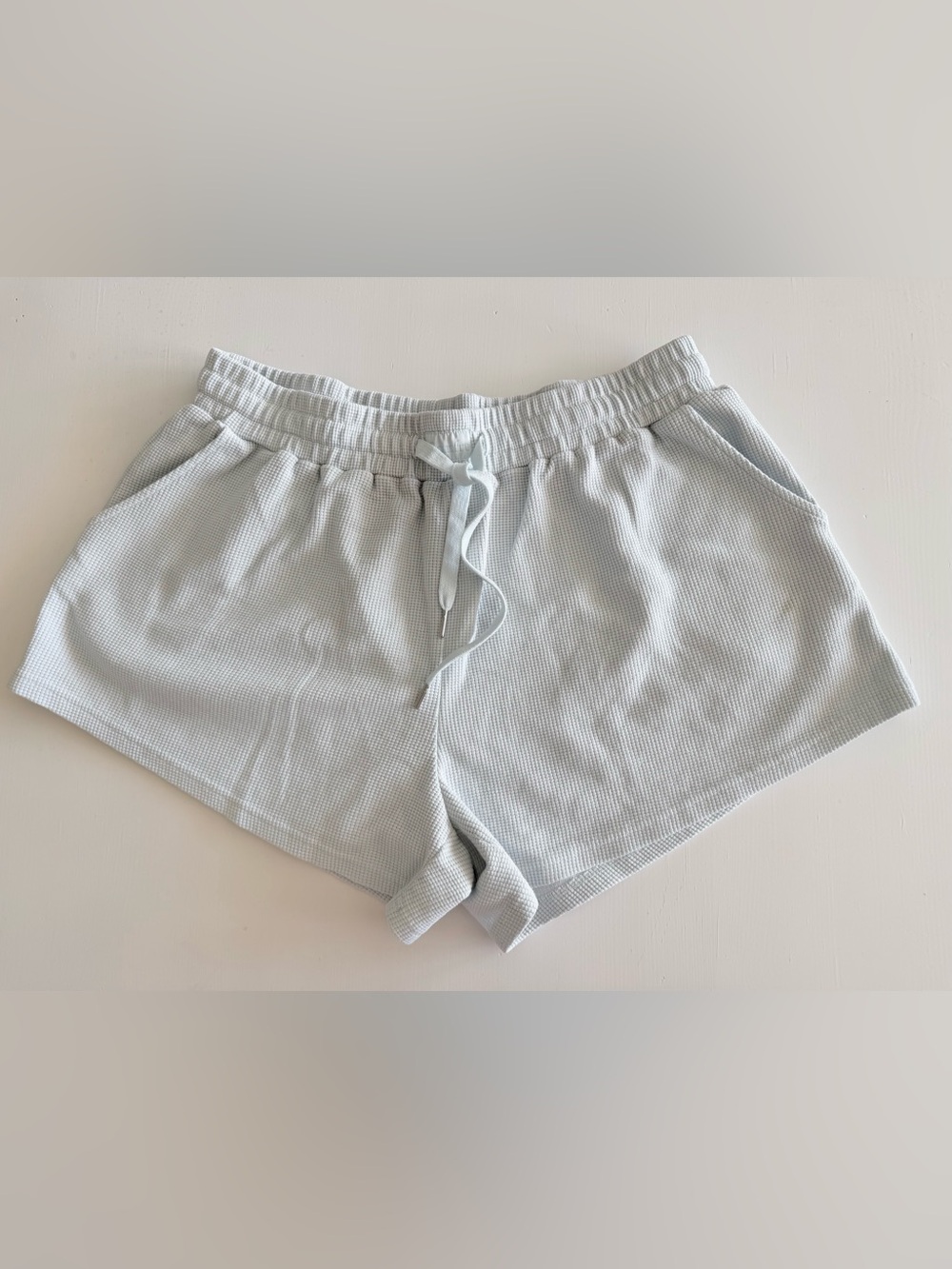 Comfrt waffle knit lounge shorts Women's Light Blue Drawstring